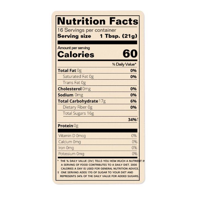 Étiquette Quart Honey Valeur nutritive Goldenrod Aliments (Devant)