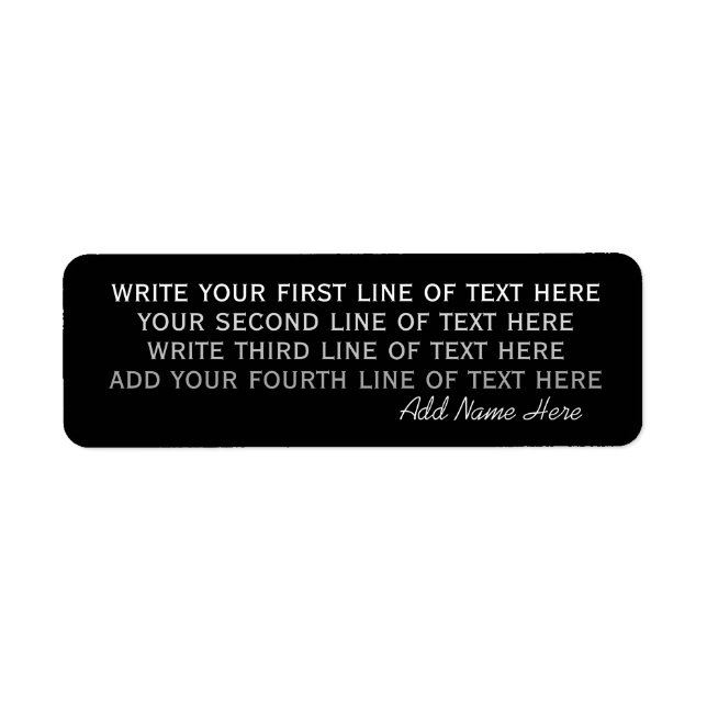 Étiquette quatre lignes de texte modifiable sur simple noir (Devant)