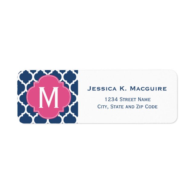 Étiquette Quatrefole en treillis bleu marocain rose Monogram (Devant)