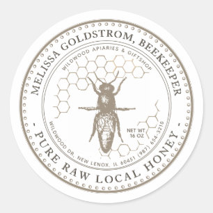 Étiquette Queen Bee Honey avec nid d'abeille taupe