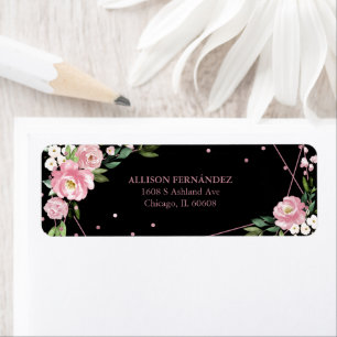 Étiquette Quinceanera Floral Rose Noir