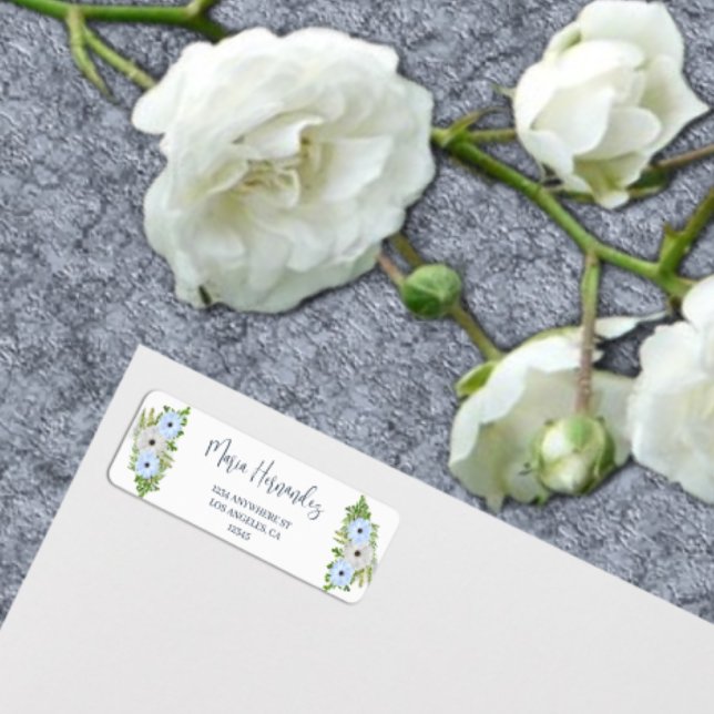 Étiquette Quinceañera Florale Bleu Clair et Blanc Rustique  (Créateur téléchargé)