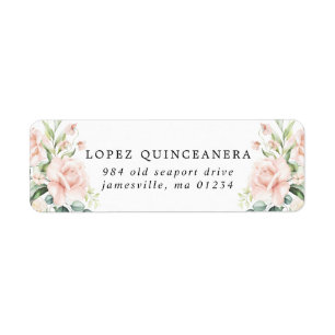 Étiquette Quinceanera Florale Rose Blush Adresse de retour