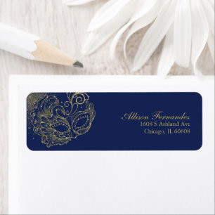 Étiquette Quinceanera Mascarade Paillettes Or Bleu