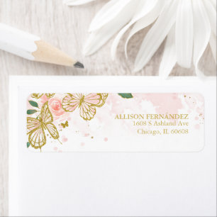 Étiquette Quinceanera rose poudré papillon floral