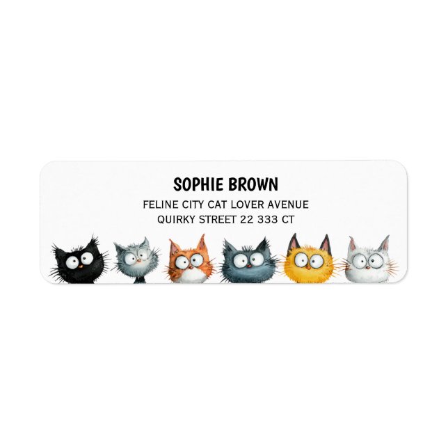 Étiquette Quirky Cats Cute Feline Art Funny Return Address  (Devant)