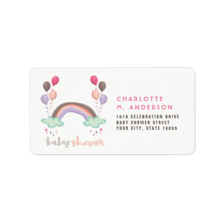 Étiquette Rainbow & Balloons Girl Baby shower Adresse de ret