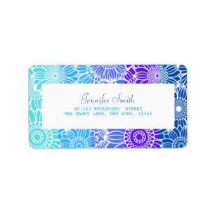 Étiquette Rainbow Blue Stripes Floral Anniversaire Adresse