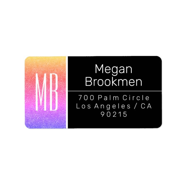 Étiquette Rainbow Glitter/B&W/DIY Name Address Monogram (Devant)