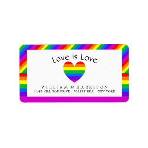 Étiquette Rainbow Heart Love is Love Mariage