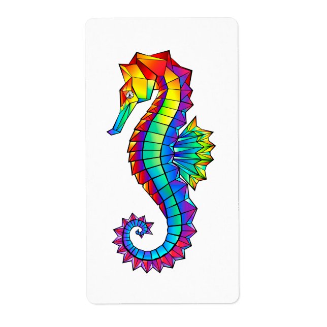 Étiquette Rainbow Polygonal Seahorse (Devant)
