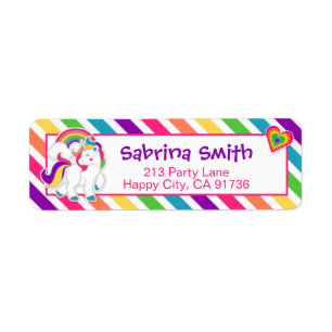 Étiquette Rainbow Pony Unicorn Birthday Return Address Label