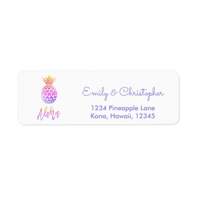 Étiquette Rainbow Script Mariage Aloha Pineapple (Devant)
