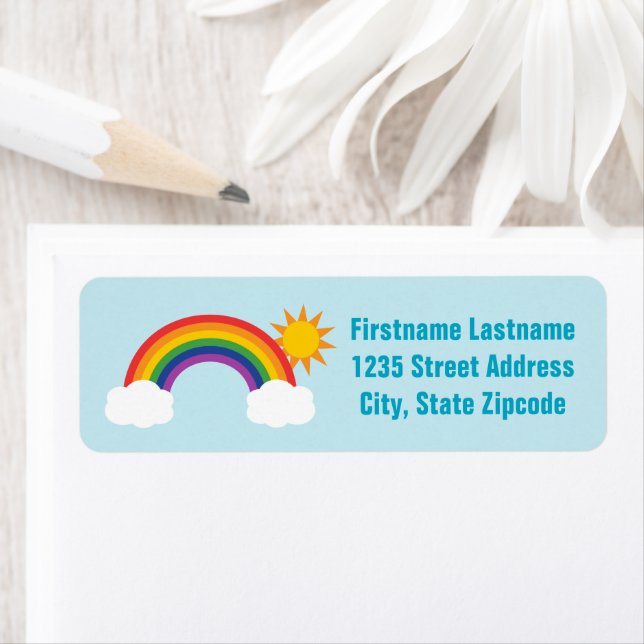 Étiquette Rainbow Sky Light Blue Return Adresse (En situation)