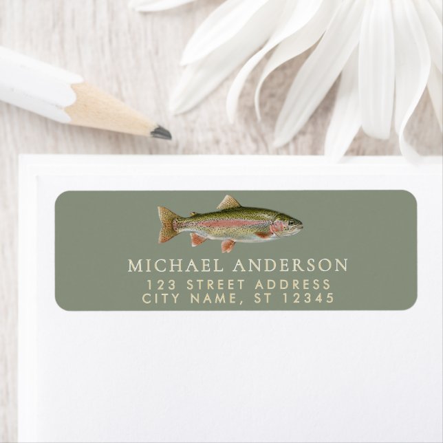 Étiquette Rainbow Trout - Fly Fisherm Return Address Label   (En situation)