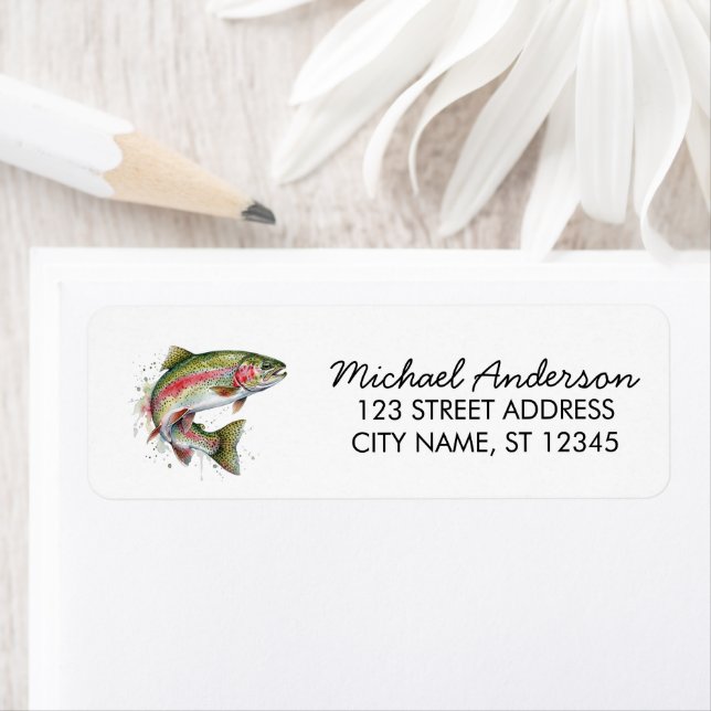 Étiquette Rainbow Trout - Fly Fisherm Return Address Label   (En situation)