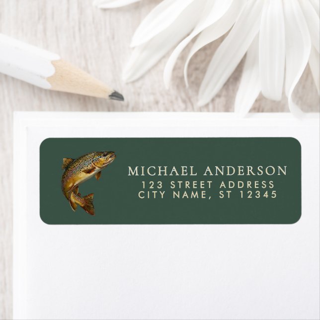 Étiquette Rainbow Trout - Fly Fisherm Return Address Label   (En situation)