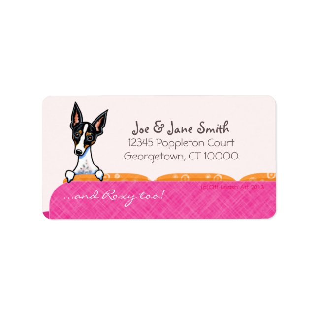 Étiquette Rat Terrier Couch rose Personnalisé Nom de l'anima (Devant)