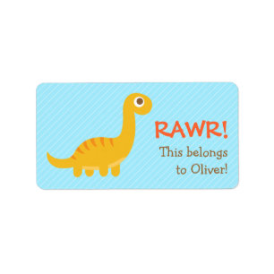 Étiquette Rawr, joli Brachiosaure jaune dinosaure pour enfan