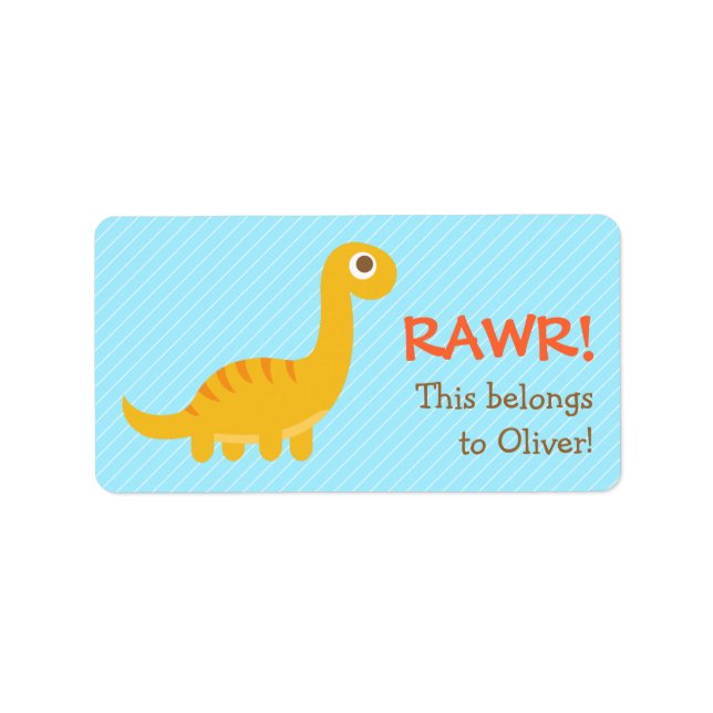 Étiquette Rawr, Joli Brachiosaurus Jaune dinosaure Pour Enfa (Devant)