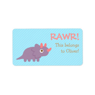 Étiquette Rawr, joli Triceratops violet pour les enfants