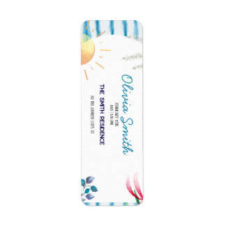 Étiquette Rayures aquarelles bleues Baby Shower Coastal Boho