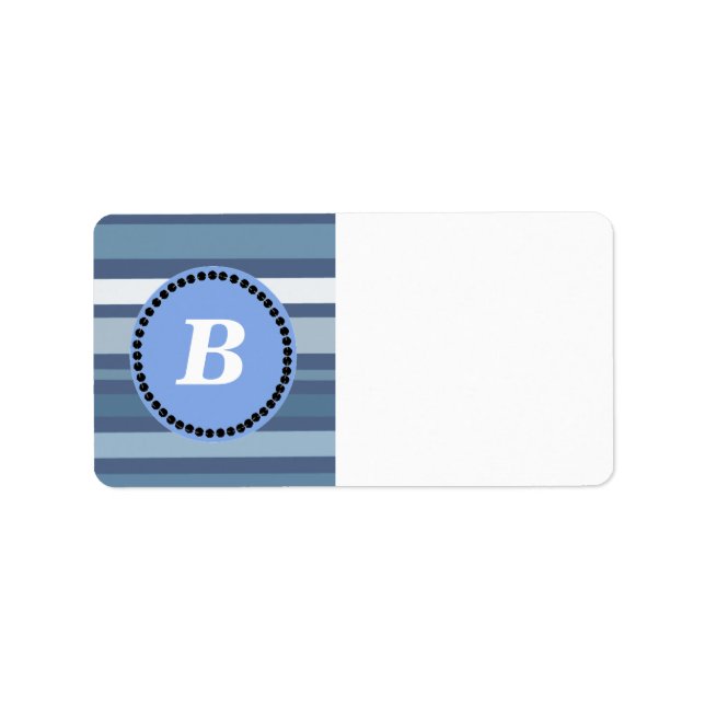 Étiquette Rayures bleues avec monogramme (Devant)