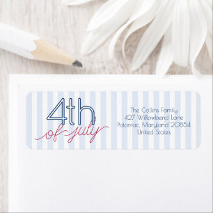 Étiquette Rayures bleues écriture rouge Fête d'été du 4 juil