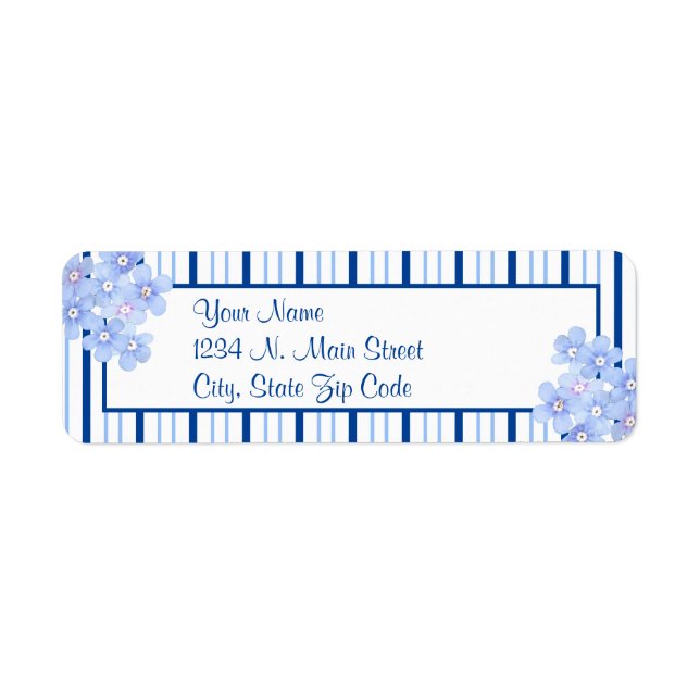 Étiquette Rayures Bleues Et Blanches Avec Garniture Florale (Devant)