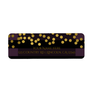 Étiquette Rayures violettes et noires pois dorés faux-foil