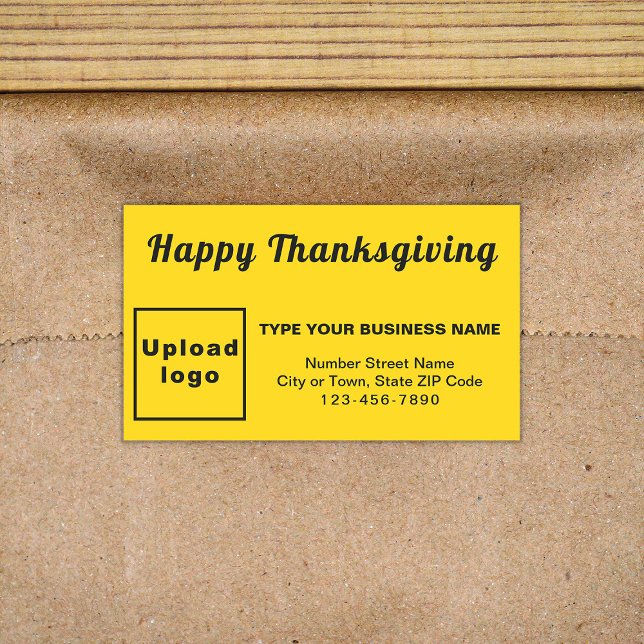 Étiquette Rectangle Jaune de Thanksgiving Business (Your business brand with Thanksgiving greeting on yellow rectangle sticker.)