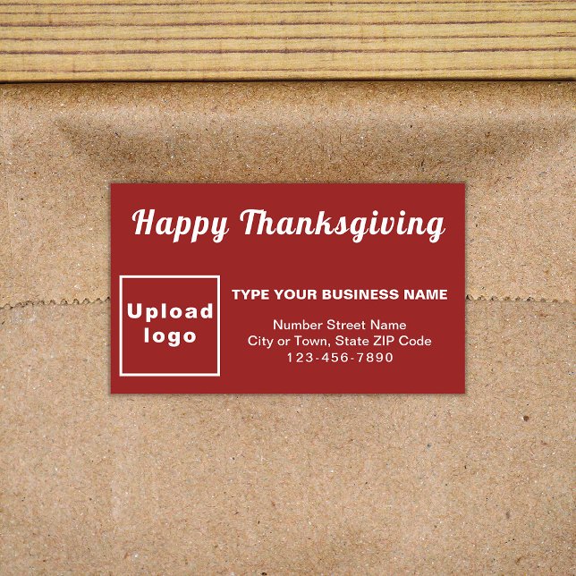 Étiquette Rectangle rouge de Thanksgiving Business (Your business brand with Thanksgiving greeting on red rectangle sticker.)