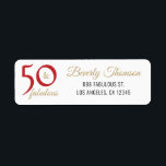Étiquette Red and Gold 50 and Fabulous 50th Birthday Script<br><div class="desc">50 et Fabulous 50e Étiquette de adresse anniversaire. Texte rouge,  noir et or dans une élégante typographie de police. Vous pouvez facilement remplacer le nom et l'adresse par le vôtre.</div>