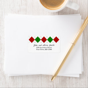 Étiquette Red and Green Argyle Holiday Address Label