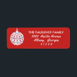 Étiquette Red and White Christmas Bauble Return Adresse :<br><div class="desc">Red and White Christmas Bauble Return Adresse Label</div>