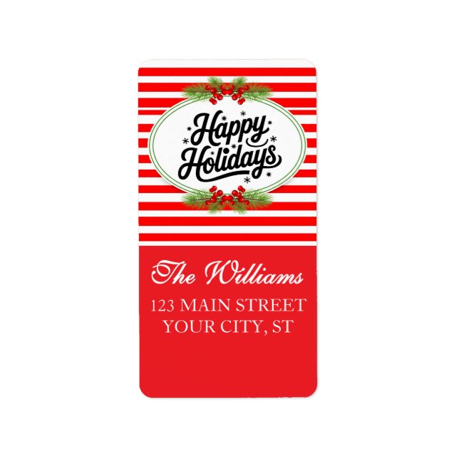 Étiquette Red and White Happy Holiday Return Address Label (Devant)