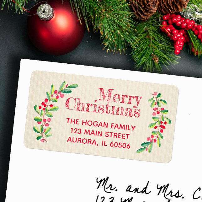 Étiquette Red Berries Feuille ivoire vacances de Noël Retour (Créateur téléchargé)