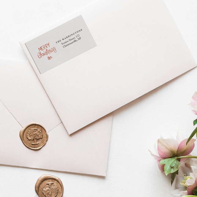 Étiquette Red Berries Joyeux Noël Custom Return Adresse (Créateur téléchargé)