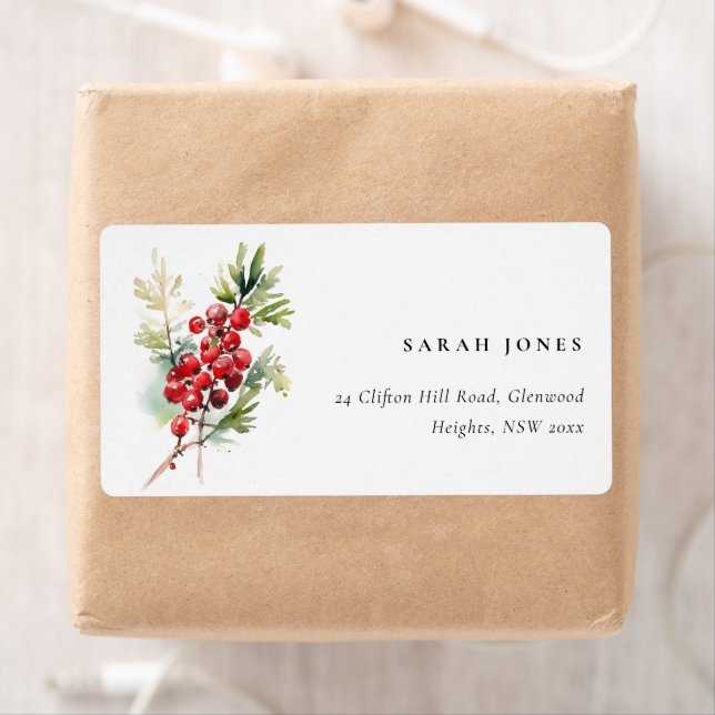 Étiquette Red Berry Fir Winter Christmas Foliing Adresse : (En situation)