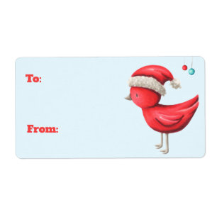 Étiquette Red Bird with Santa Hat To and From Christmas