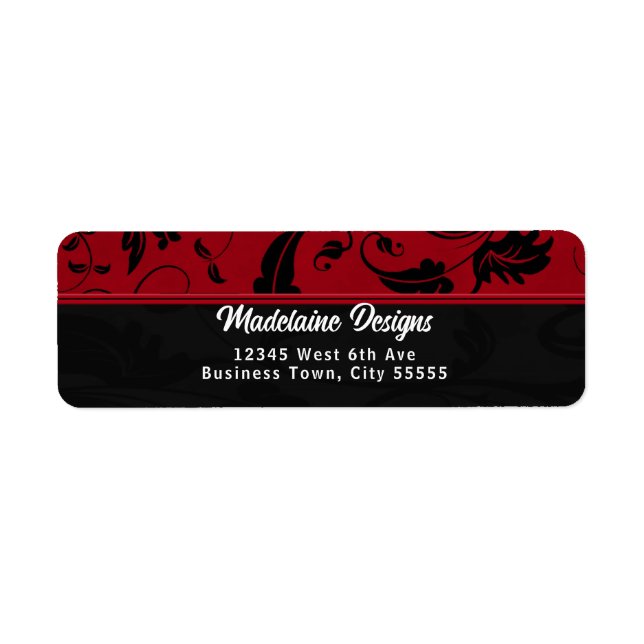 Étiquette Red Black Damas Custom Business Return Adresse (Devant)