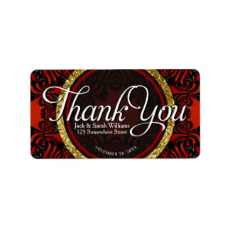 Étiquette Red Black Gold ThankYou + Address Custom Text