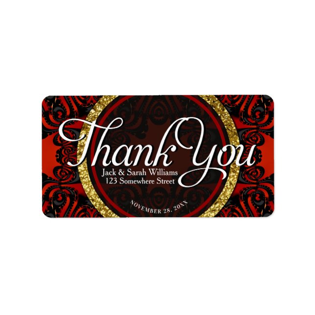 Étiquette Red Black Gold ThankYou + Address Custom Text (Devant)