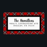 Étiquette Red Black Plaid Christmas Adresse de retour<br><div class="desc">Un motif en plaid noir et rouge décorent cette étiquette d'adresse de retour de Noël. Personnalisez-le avec votre propre nom,  et votre adresse. Conçu pour vous par Blackberry Boulevard.</div>