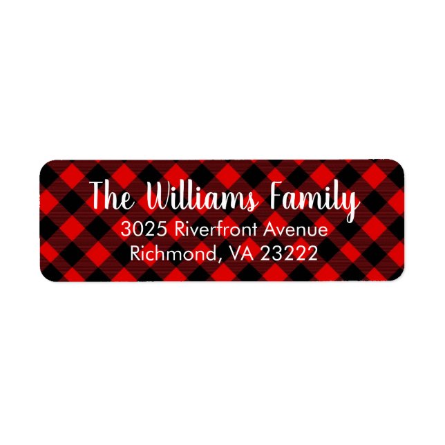 Étiquette Red Black Plaid Christmas Adresse de retour (Devant)