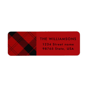 Étiquette Red Black Tartan Christmas Adresse personnalisée