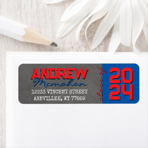 Étiquette Red & Blue Chalkboard Graduation Adresse de retour