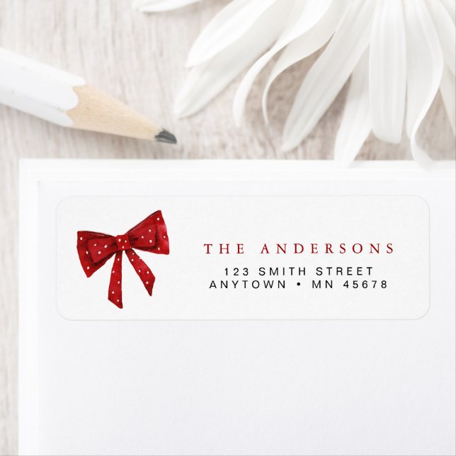 Étiquette Red Bow Christmas Return Address Label Holiday  (En situation)