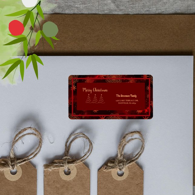 Étiquette Red Burgundy Joyeux Noël Adresse (Red Burgundy Merry Christmas Address Label)