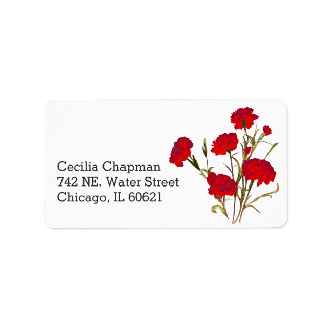 Étiquette Red Carnation Flower Adresse de retour personnalis (Devant)